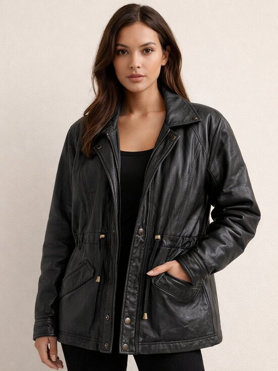 Jinwanli Jackets & Blazers - Leather Coat Size Large Snap accents Cinched waist